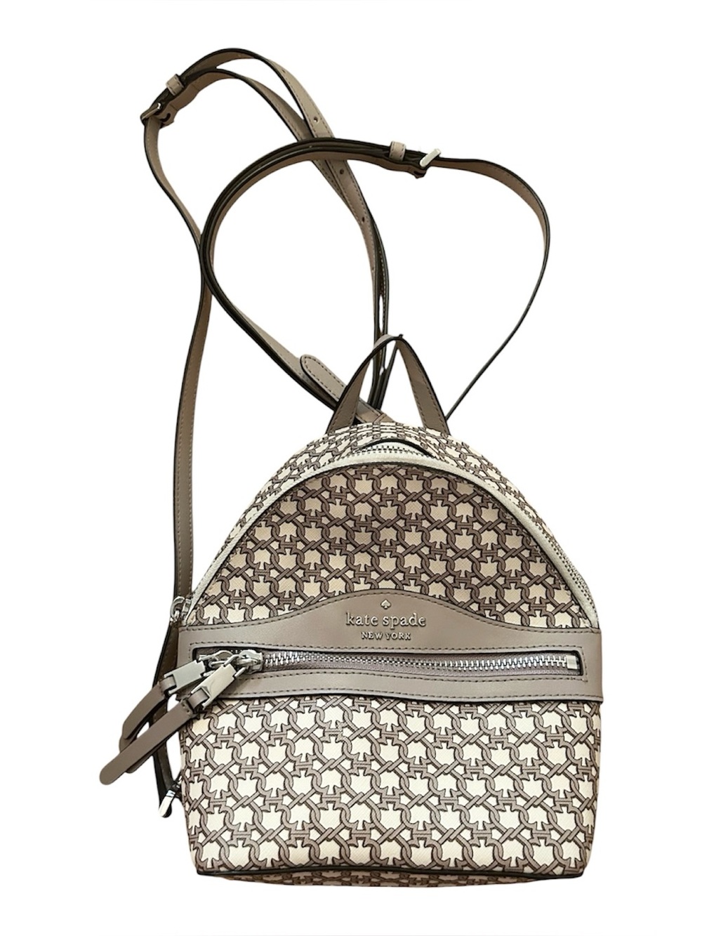 Kate Spade Cream Taupe Link Design Mini Zip up Backpack Bag